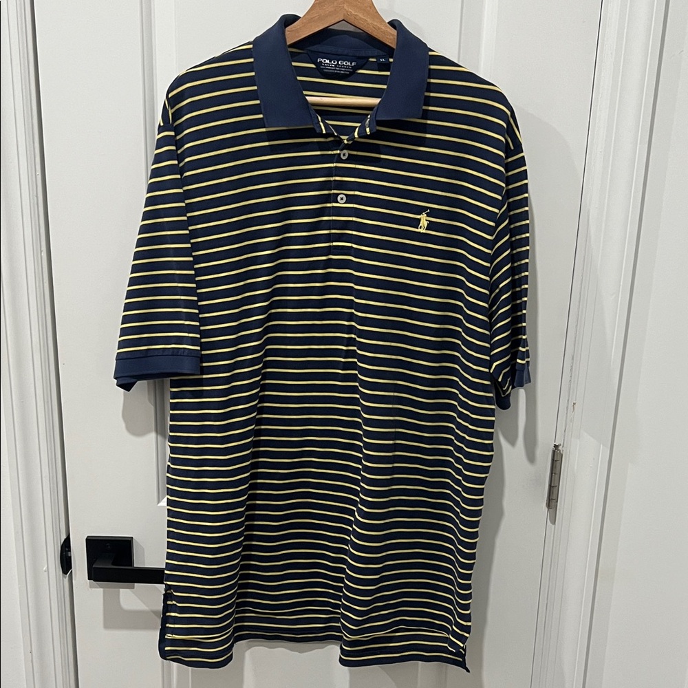 Polo by Ralph Lauren Men's Shirt in Navy and Yellow Stripes, Size XL